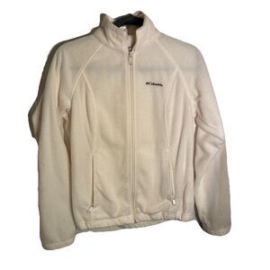 Columbia Women's Fleece Jacket Size Medium, White. Full Zipper And 2 Zip Pockets